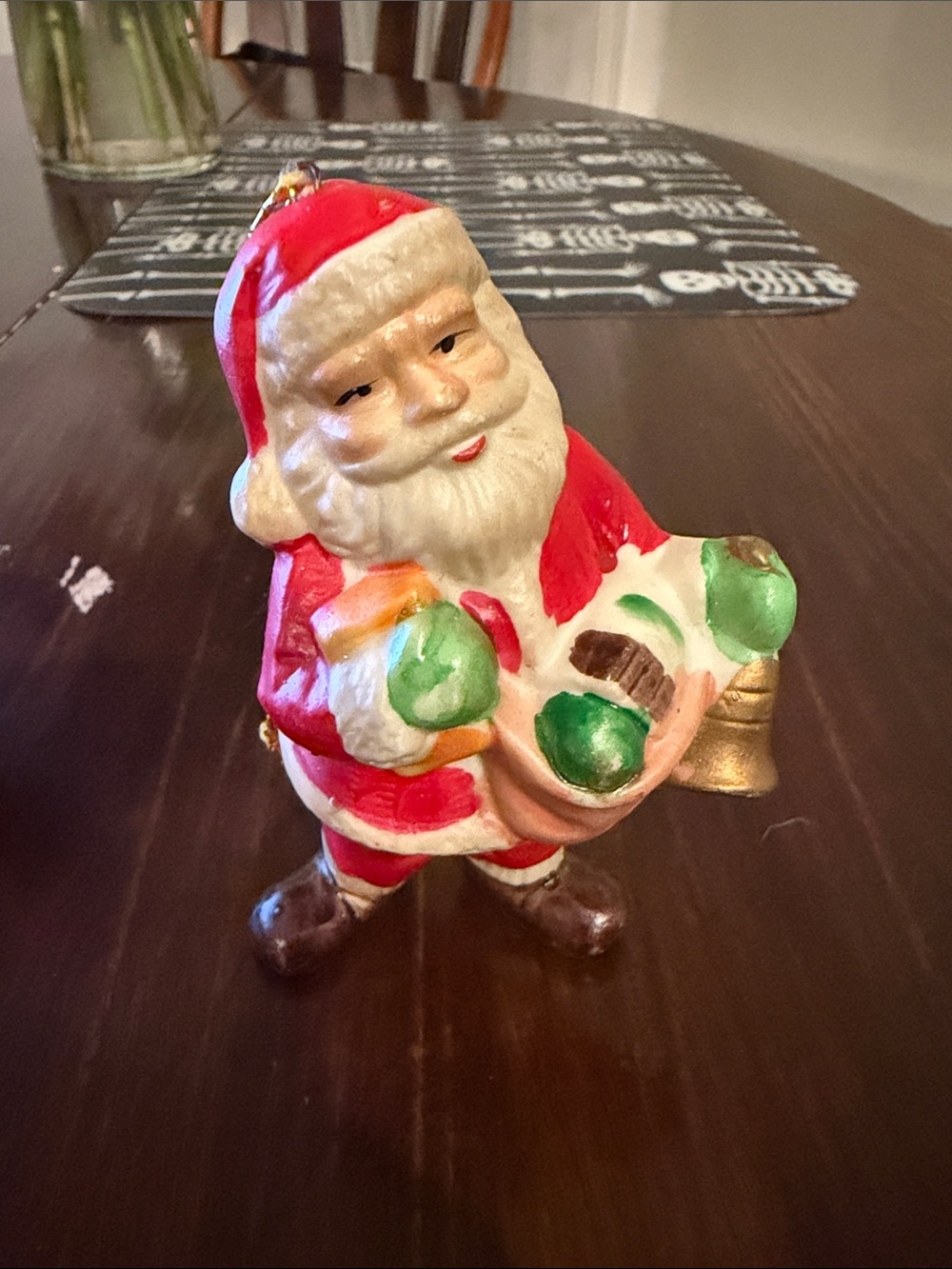 Vintage Ceramic Santa Claus Christmas Ornament Taiwan ROC Retro Kitsch